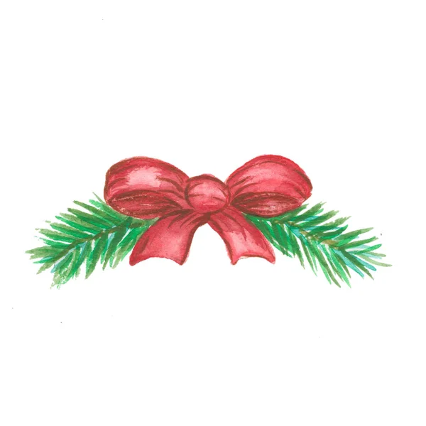 Galhos de pinho de Natal com fita vermelha — Fotografia de Stock