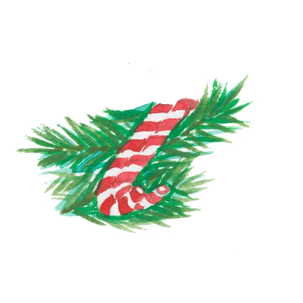 Από ζαχαροκάλαμο καραμέλα Χριστουγέννων, στολισμένες με πεύκα — Φωτογραφία Αρχείου