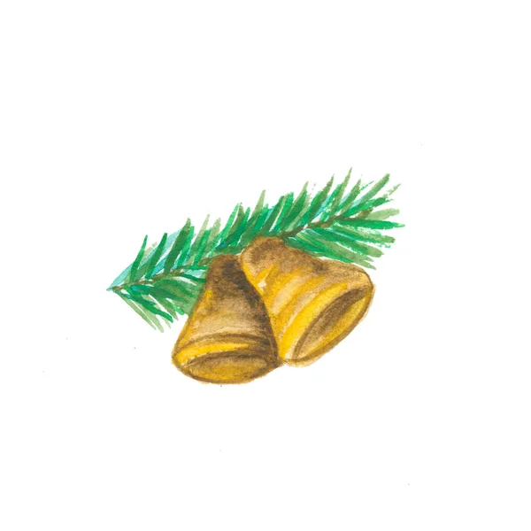 Campanas de Navidad con pino. ilustración —  Fotos de Stock