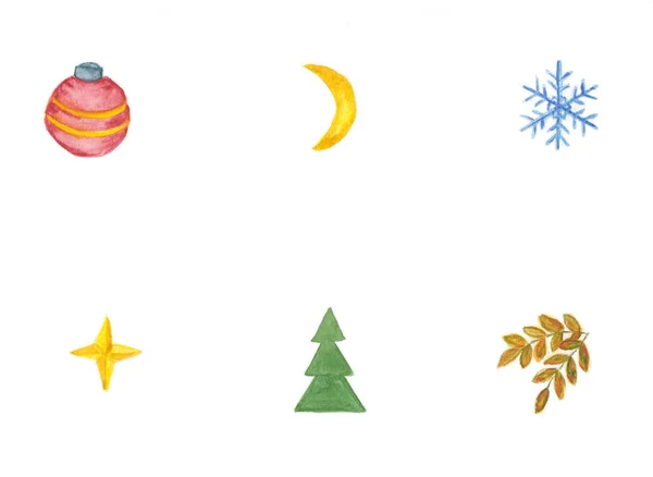Set di elementi decorativi di Natale e Capodanno isolati su sfondo bianco . — Foto Stock
