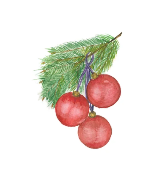 Bola vermelha de Natal e ramo de abeto . Imagens De Bancos De Imagens Sem Royalties