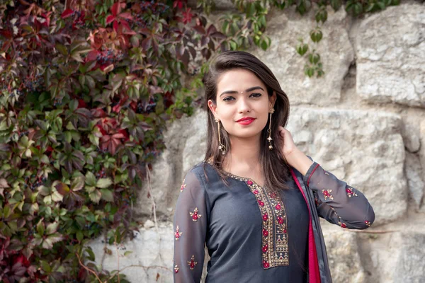 Portrait Indian Girl Traditional Dress Traditional Accessories Indian Girls — Stock Photo, Image