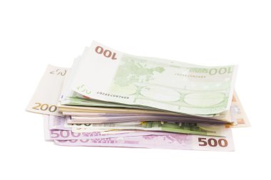 Avro banknotları beyaz arkaplanda izole