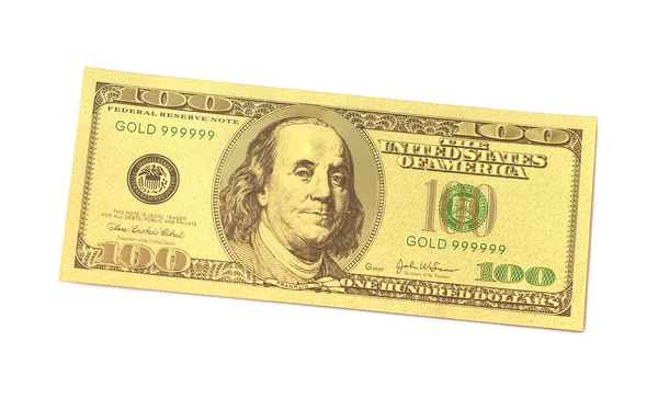 Golden one hundred dollars banknote — Stock Photo, Image