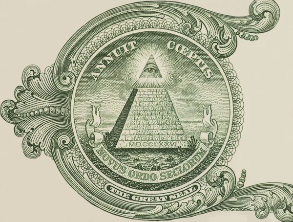 Großes Siegel - uns Ein-Dollar-Schein Nahaufnahme Makro, 1 USD-Banknote — Stockfoto