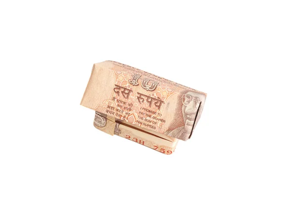 白 backgro に分離されたインドのルピー紙幣の折り紙が作られて — ストック写真