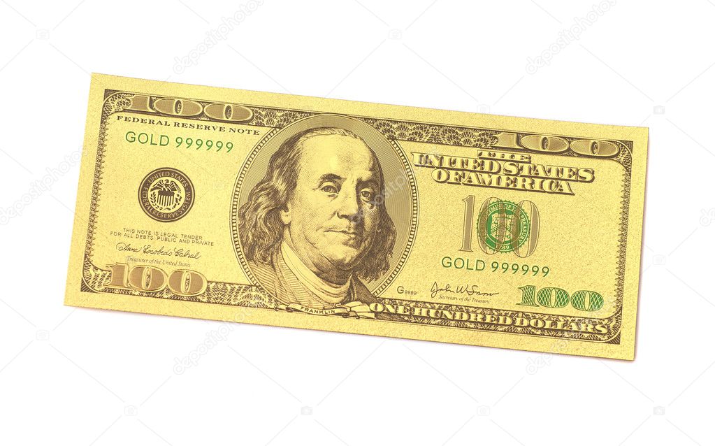 Golden one hundred dollars banknote