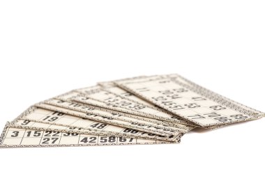 Rus loto (bingo oyunu) üzerinde beyaz adam izole kart