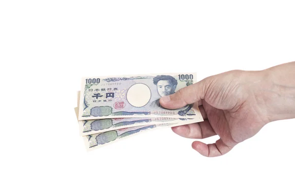 Japanisches Geld Yen in der Hand des Mannes — Stockfoto