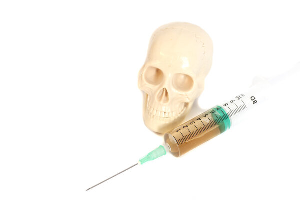 Skull and syringe of  liquid