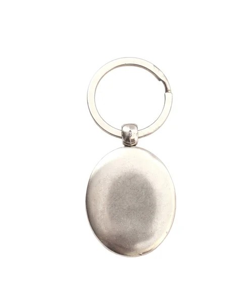 Zilveren keyring geïsoleerd op witte achtergrond — Stockfoto