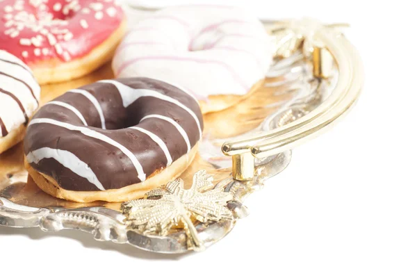 Group of doughnut on the tray on white background — Stock Photo, Image
