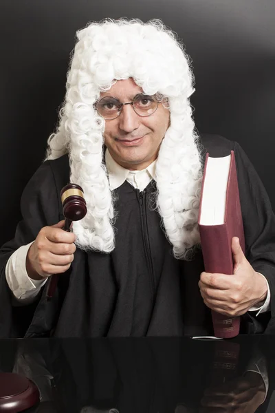 Retrato de advogado masculino segurando juiz Gavel e livro — Fotografia de Stock
