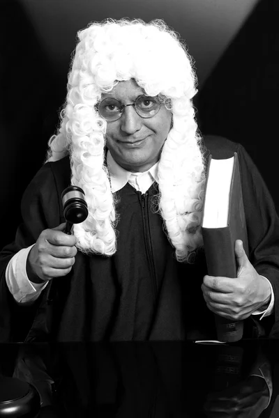 Portrait Of Male Lawyer Holding Judge Gavel And Book.Monochrome