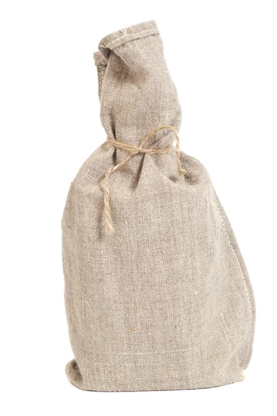 Tied with rope sack bag isolated on white — Stock Photo, Image