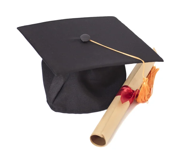 Sombrero de graduación y diploma — Foto de Stock