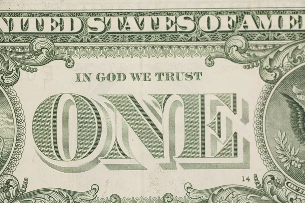 Nota de um dólar dos EUA macro de fecho de contas, 1 nota usd — Fotografia de Stock