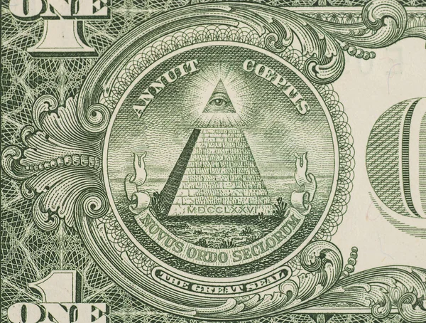 Great seal - US one dollar bill closeup macro, 1 usd banknote — Stock Photo, Image