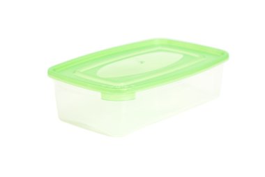 Beyazda izole edilmiş yiyecekler için plastik kap 