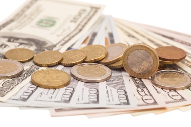 Euro coins Doları notlar üzerinde