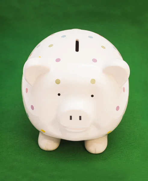 Piggy bank on green background — Stock Photo, Image