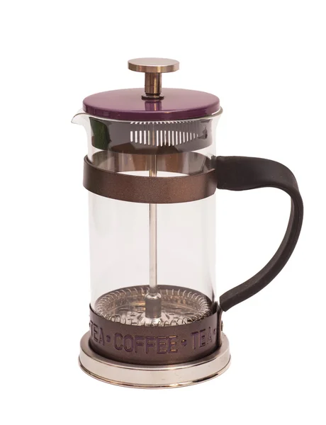 French Press Coffee atau Tea Maker diisolasi dengan latar belakang putih — Stok Foto