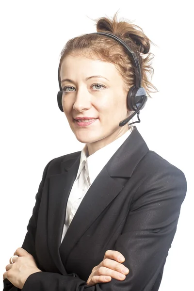 Support phone operator in headset — Stock Photo, Image