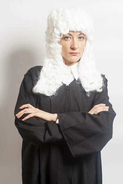 Female judge wearing a wig and Back mantle — Stock Photo, Image