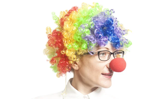 Смішна клоун жінка, жінка з окулярами — стокове фото