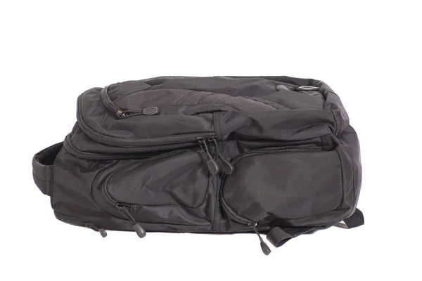 Черный рюкзак изолирован на белом фоне — стоковое фото
