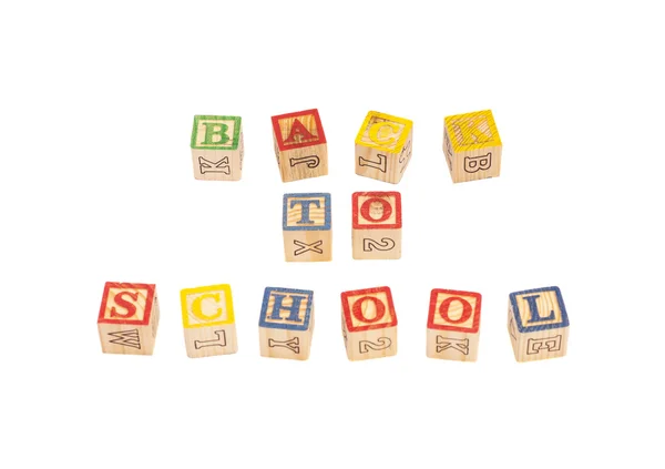 Zabawki drewniane klocki pisowni powrót do szkoły — Zdjęcie stockowe