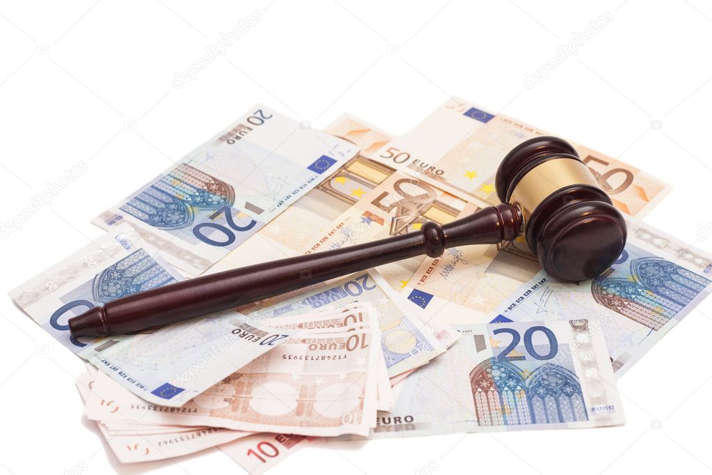 Judge gavel and euro banknotes