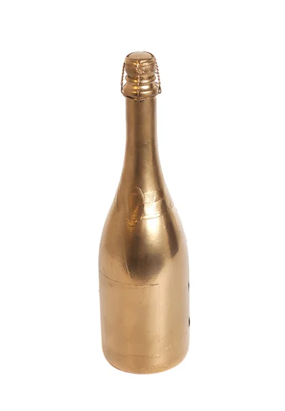 Frasco de champanhe dourado isolado sobre fundo branco — Fotografia de Stock