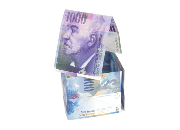 Dům ze švýcarských franků bankovek. Měna ve Švýcarsku — Stock fotografie