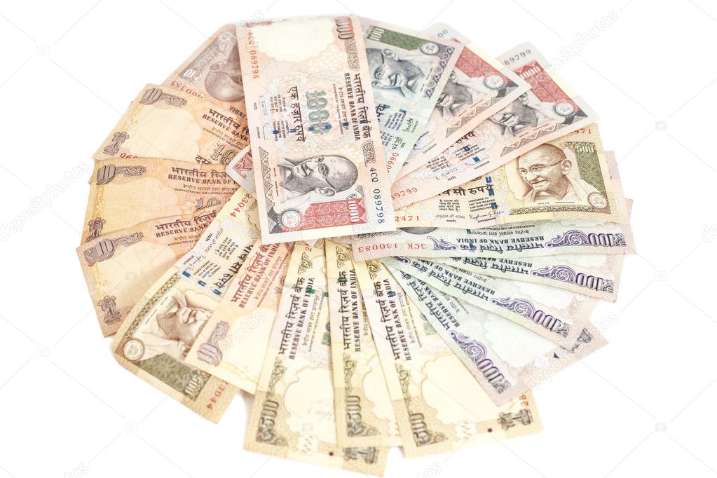 Indian Currency Rupee bank notes on white background