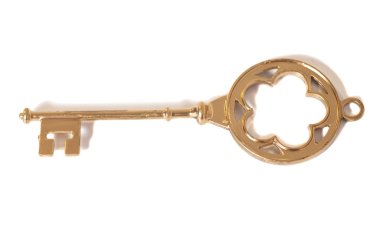 Beyaz arkaplanda izole edilmiş altın tuş