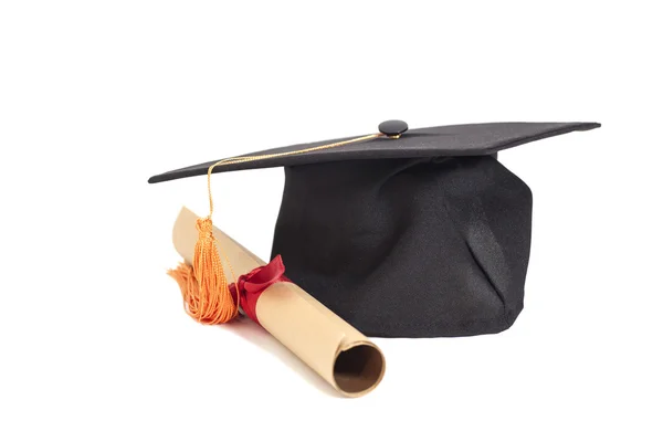 Chapéu de graduação e diploma — Fotografia de Stock
