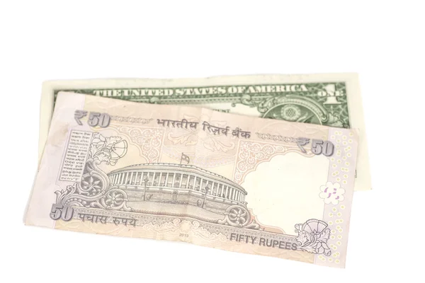 インドルピーの紙幣と米ドル — ストック写真