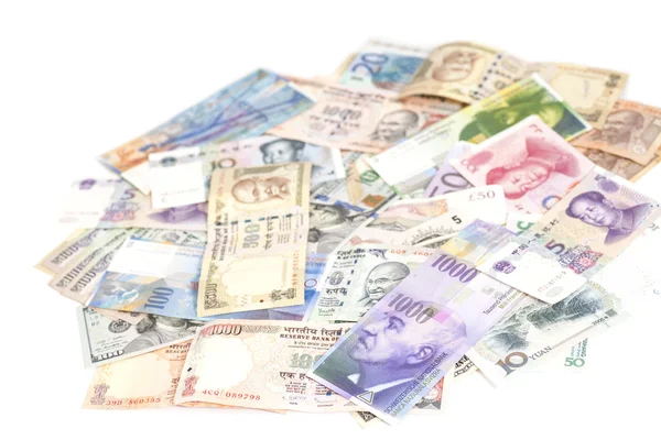 Nemzetközi valuták elszigetelt fehér background — Stock Fotó