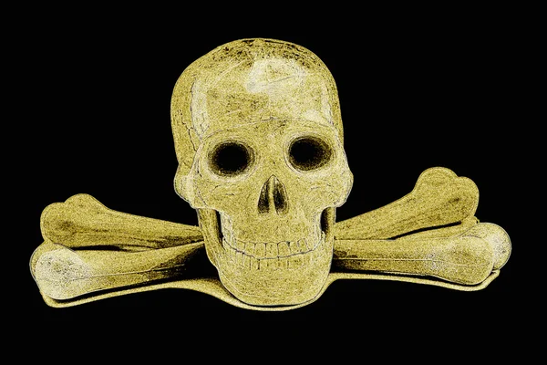 Menselijke schedel met de gekruiste beenderen geïsoleerd op zwart — Stockfoto