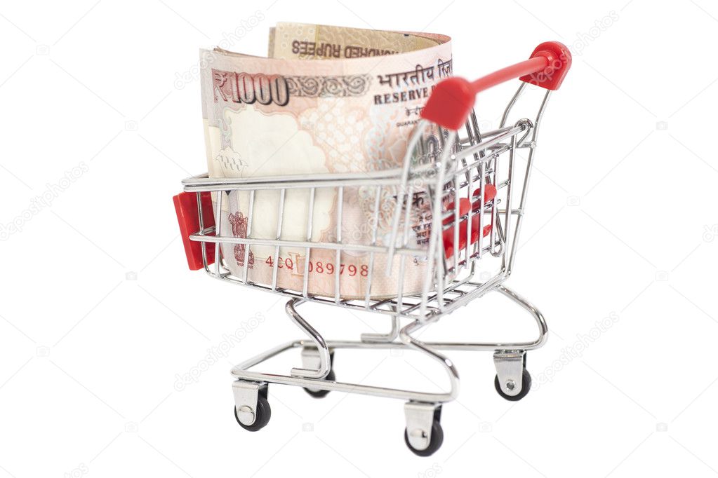 Indian 1000 rupees in shopping cart 