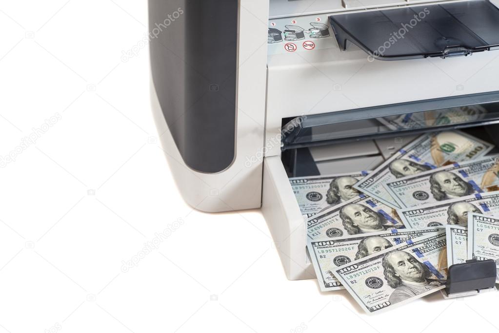 Printer printing fake dollar bills Stock Photo by ©yurchello_108 128593160