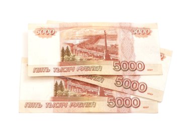Rus parası. Beyaz arka plan üzerinde beş bin ruble