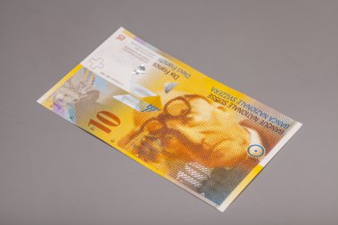 10 İsviçre Frangı, İsviçre'nin para birimi üzerinde gri izole.