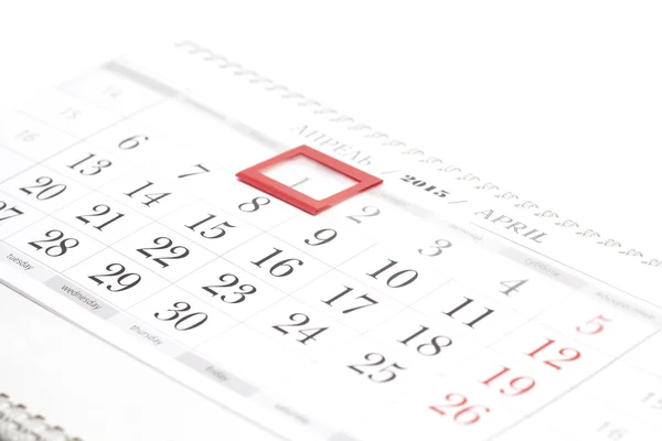 Calendário do ano 2015. Calendário de abril com marca vermelha na data moldada — Fotografia de Stock