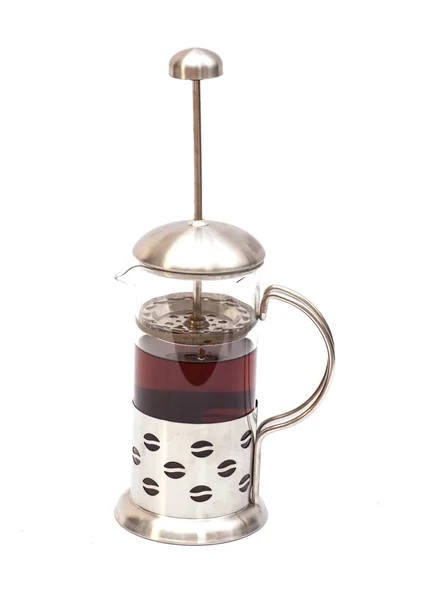 French Press Coffee atau Tea Maker diisolasi dengan latar belakang putih — Stok Foto