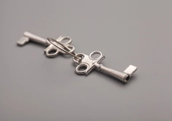 Δέσμη των κλειδιών που απομονώνονται σε γκρι φόντο — Φωτογραφία Αρχείου