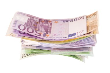 Avro banknotları beyaz arkaplanda izole