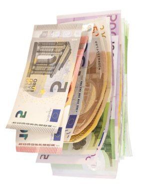 Avro banknotları beyaz arkaplanda izole