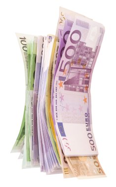 Avro banknotları beyaz arkaplanda izole
